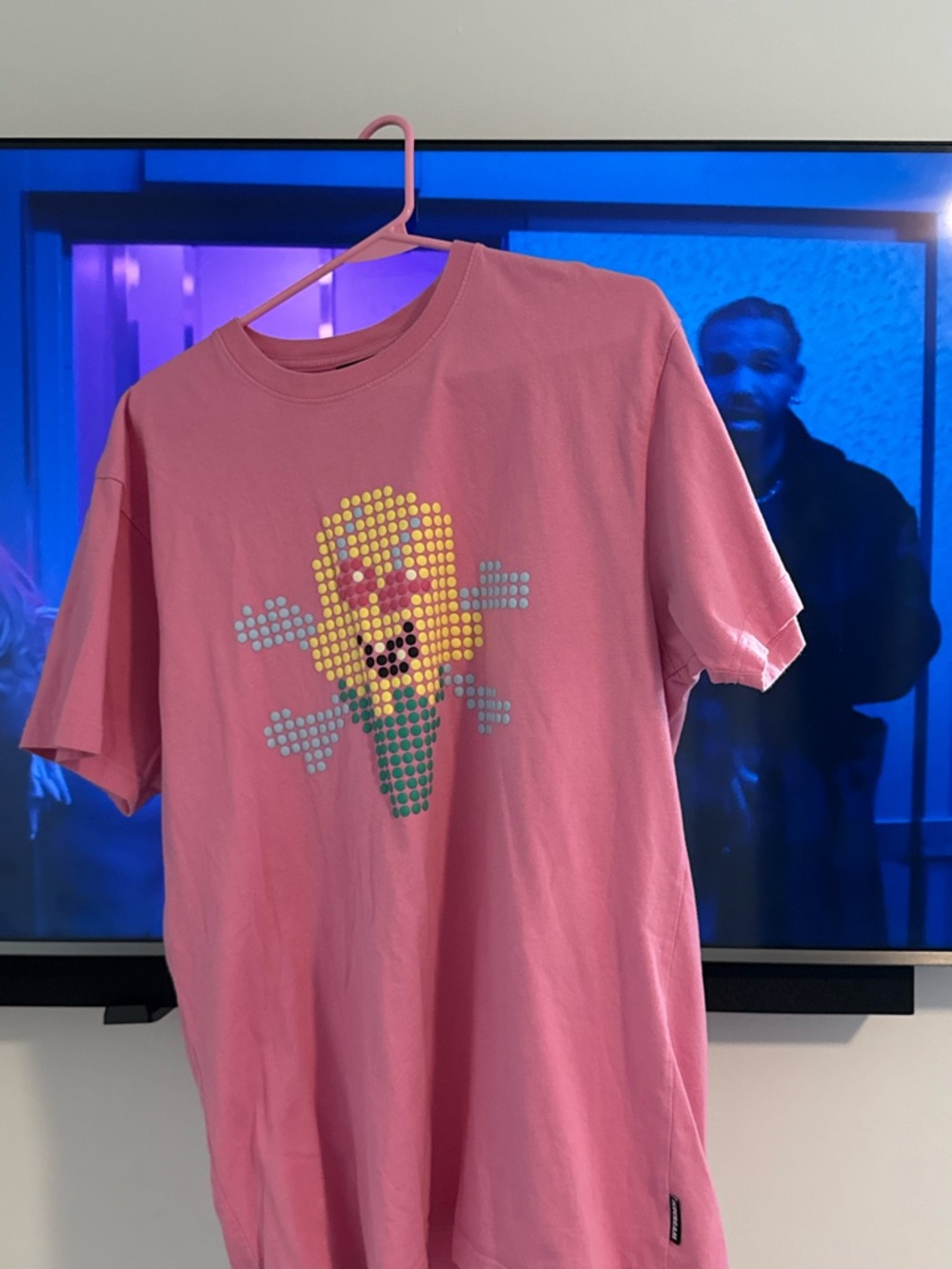 Icecream Pink Short Sleeve T-Shirt with Pixel Corn Graphic